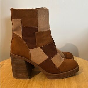 Patchwork Ankle Boots - Brown and Tan